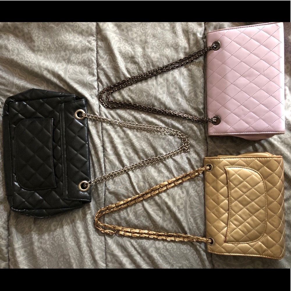Bundle 3 Gold Black Purple Quilted Chain Crossbody - Picture 5 of 8